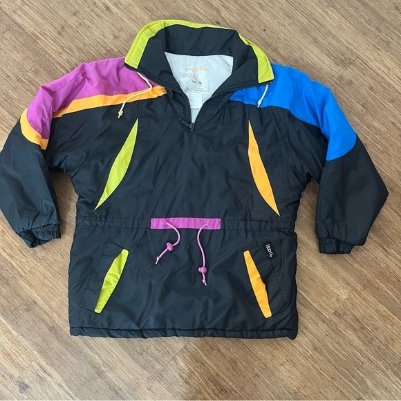 Vintage Jackets & Blazers - Vintage ISPO Colorblock Ski Jacket Retro 80s 90s Neon Hooded Winter Coat, Sz L